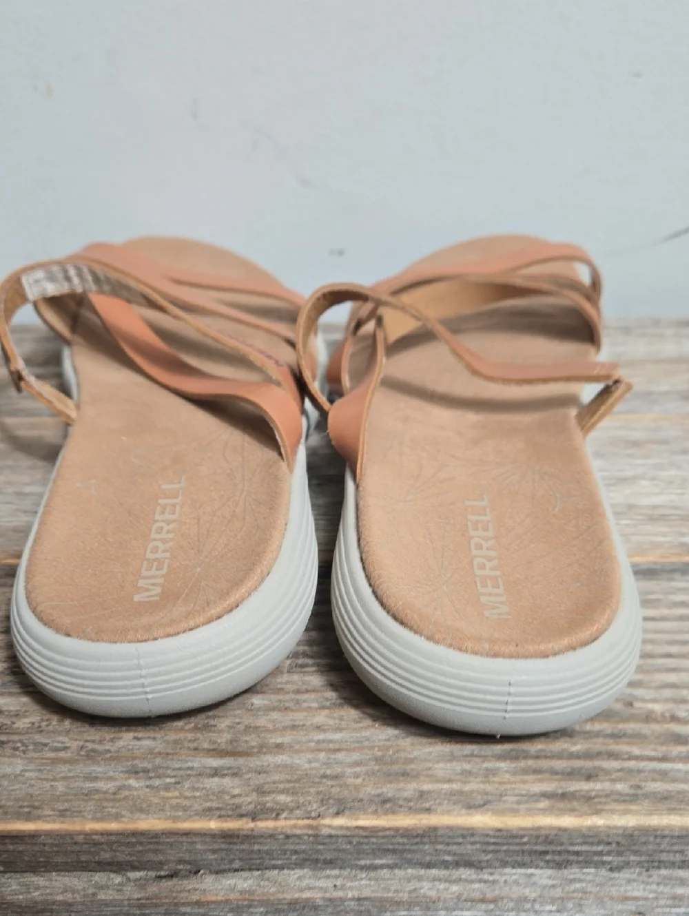 Merrell Women's Duskair Seaway Peach/Tan Leathet Multi-Strap Slingback Sandal